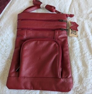 Elegant Red Leather Crossbody Bag